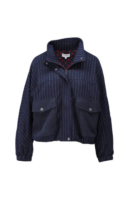 Jacket Met Krijtstreep & Zakjes Dark Blue D402L