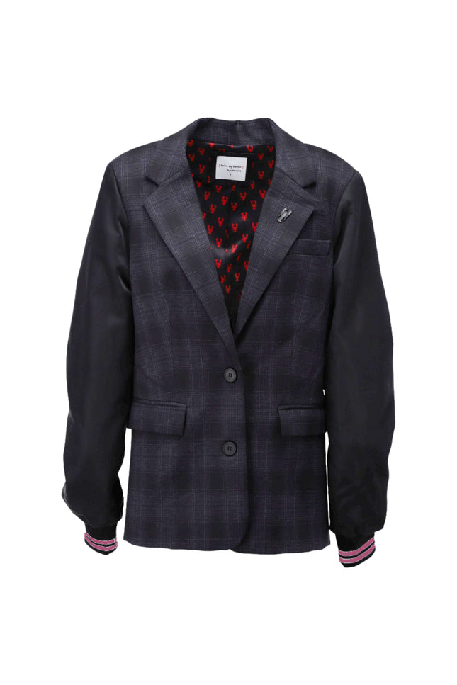 Blazer Met Ruitjesmotief Dark Blue D409L