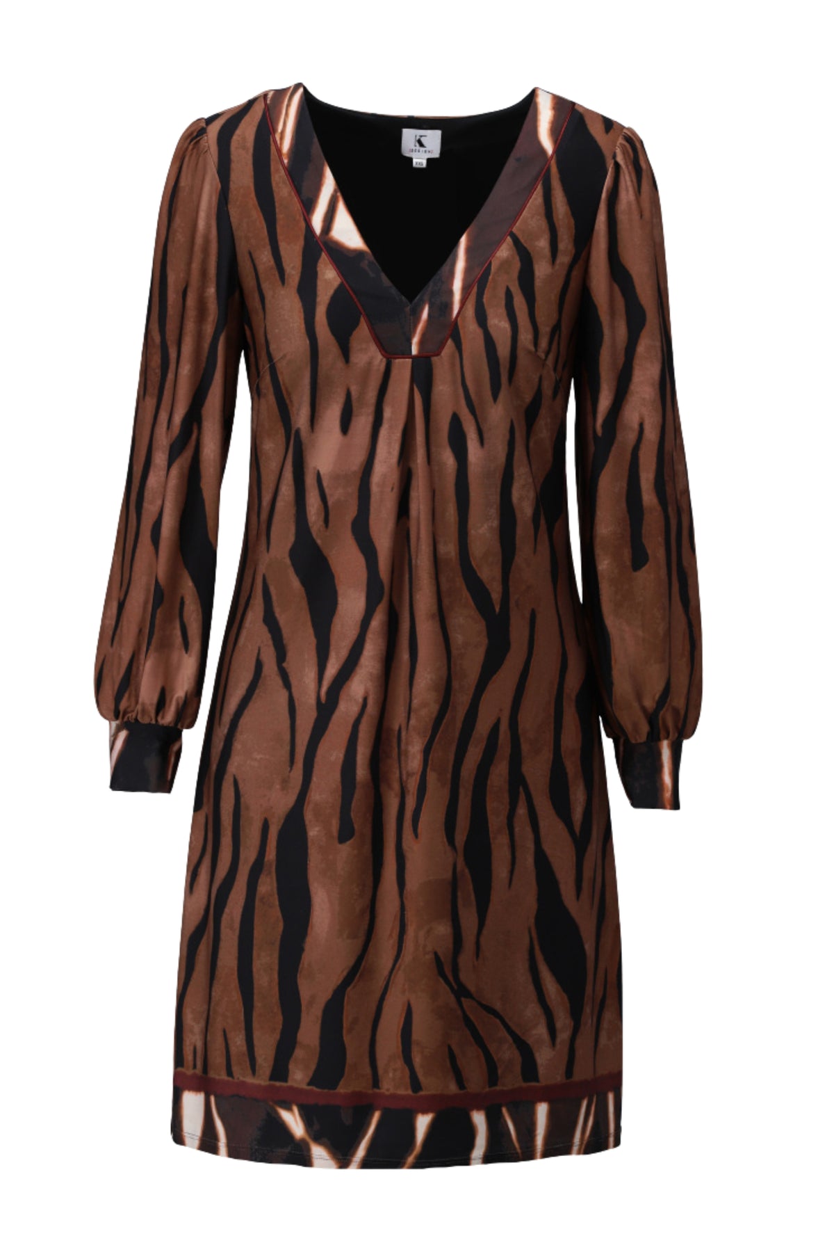 Damesjurk met dierenprint van K-design, zachte stof, losvallend model en lange mouwen, geschikt voor casual en feestelijke gelegenheden.