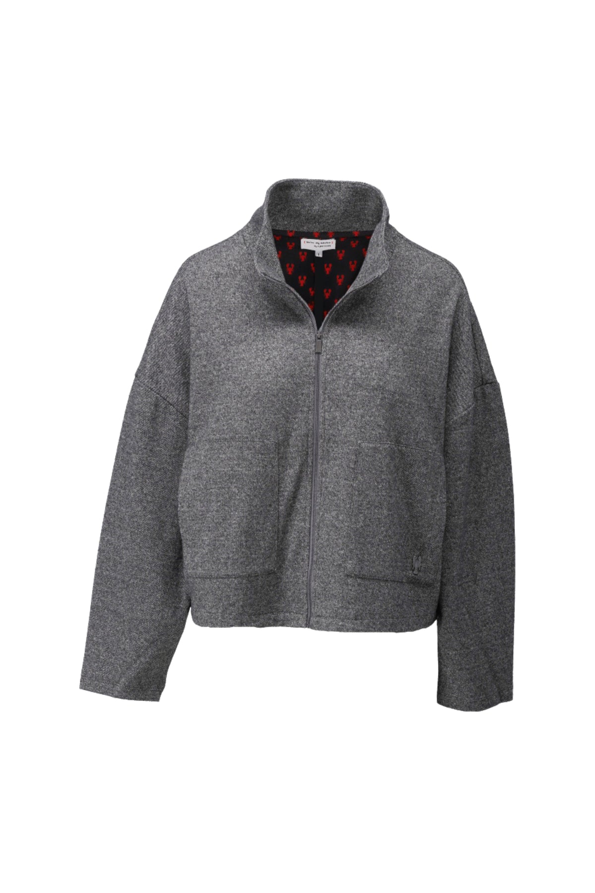 Donkere grijze melange jas met zakken en speckle patroon van You're My Lobster door K-design, casual en stijlvol.
