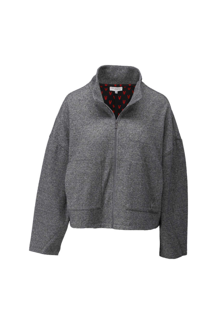 Donkere grijze melange jas met zakken en speckle patroon van You're My Lobster door K-design, casual en stijlvol.