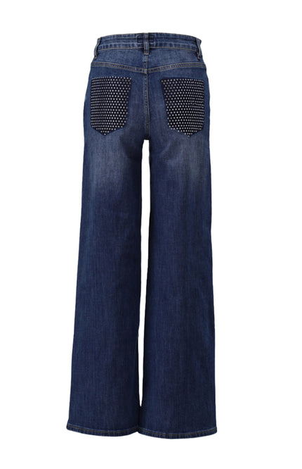 Jeans Met Strass Blue Denim D702L