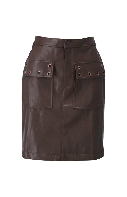 Rok Lederlook Met Fantasie Chocolate Brown D755L