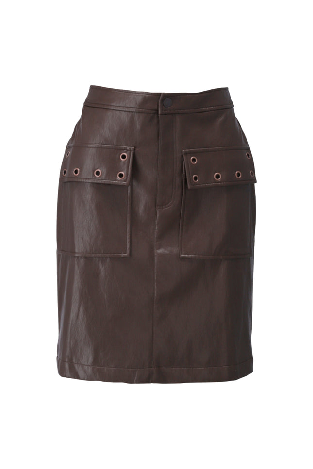 Rok Lederlook Met Fantasie Chocolate Brown D755L