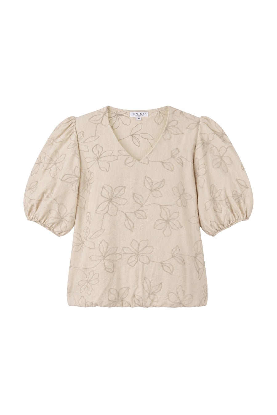 Blouse met bloemborduursel in zandkleur van Enjoy, modieus en elegant, zichtbaar met bloemdetails en zachte stof.