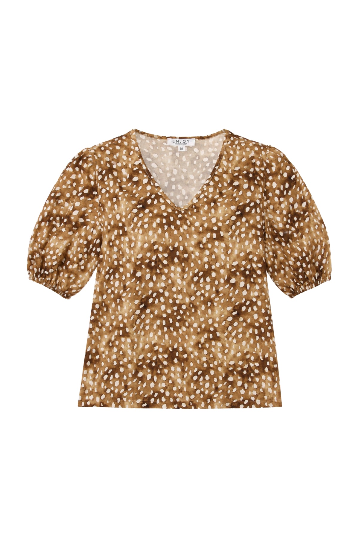 Blouse met Bambi-print in camelkleur van Enjoy, stijlvolle damesblouse met casual uitstraling en ronde hals.