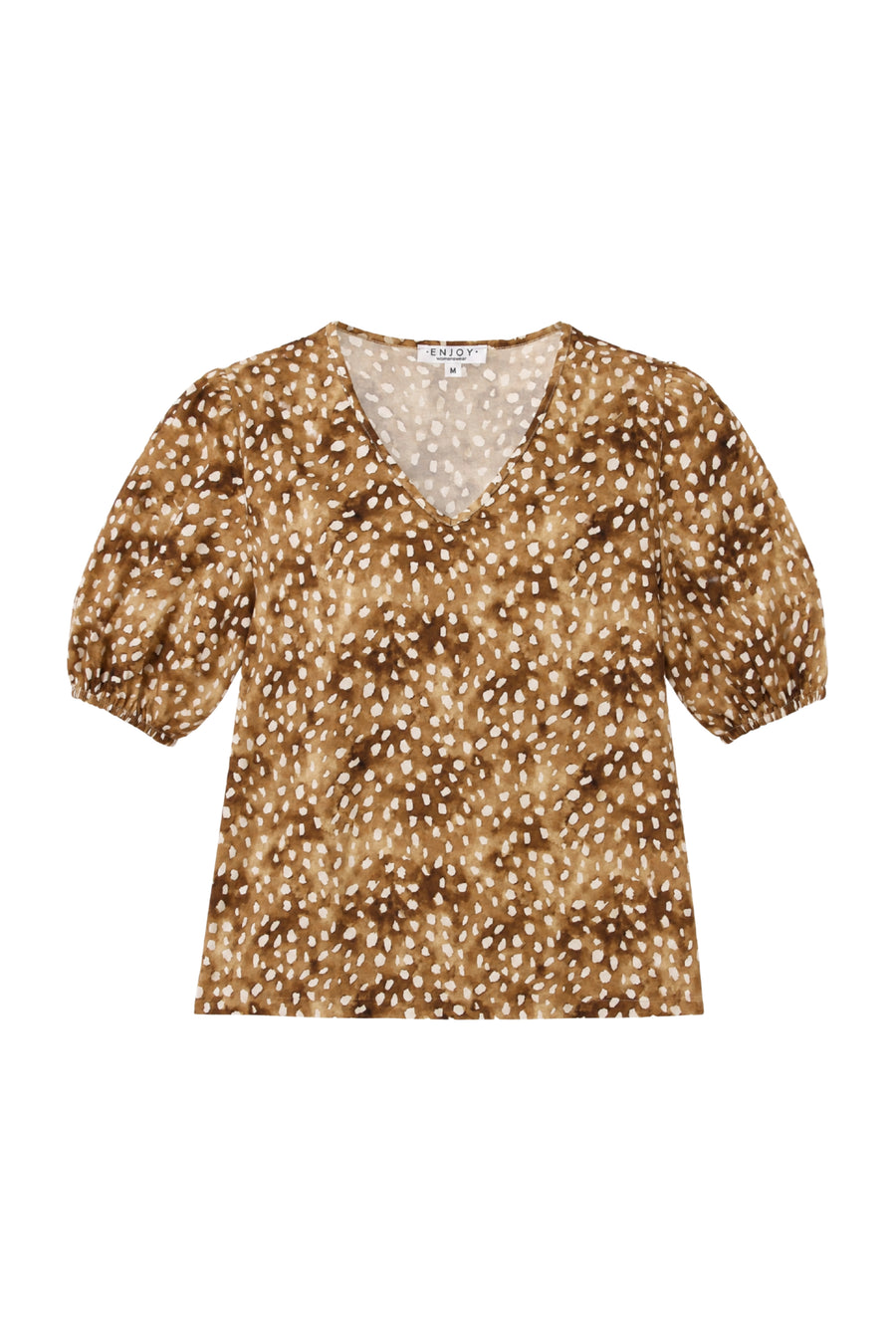 Blouse met Bambi-print in camelkleur van Enjoy, stijlvolle damesblouse met casual uitstraling en ronde hals.