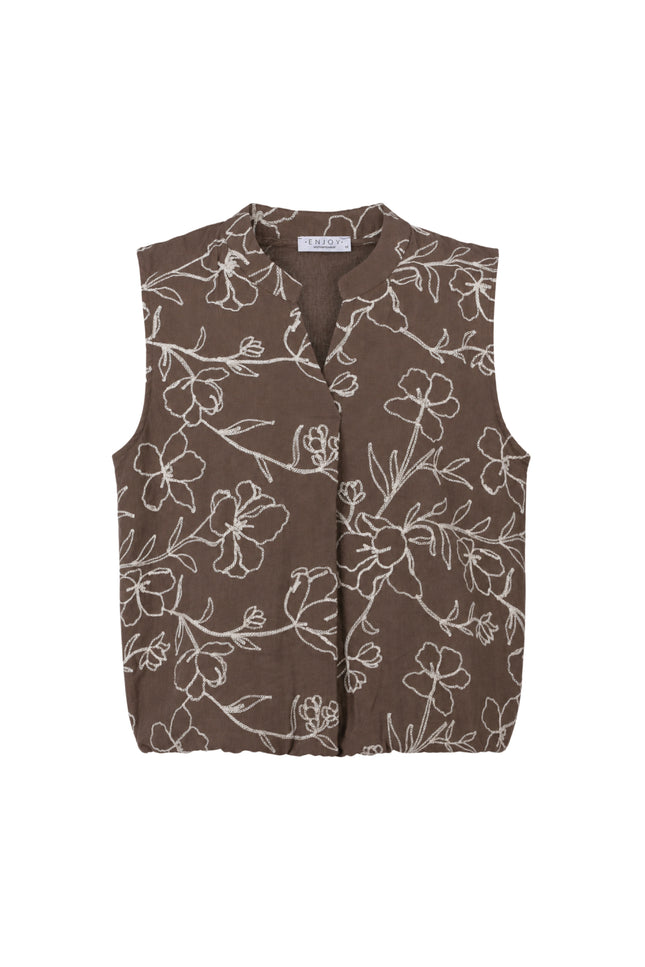 Blouse Bloemenborduur Bruin 127626