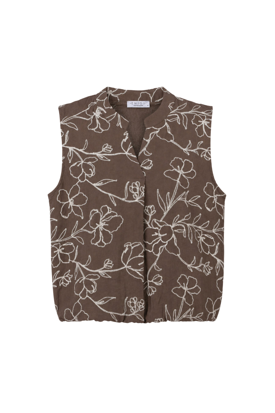 Bruine blouse met bloemenborduursel van Enjoy, stijlvolle en gedetailleerde damesblouse met bloemenpatroon.
