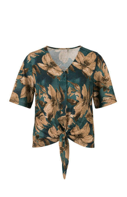 Blouse Strik Bloemenprint Taupe 166689