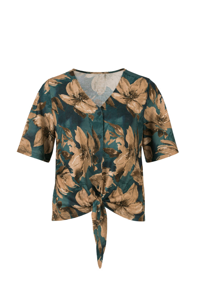 Blouse Strik Bloemenprint Taupe 166689