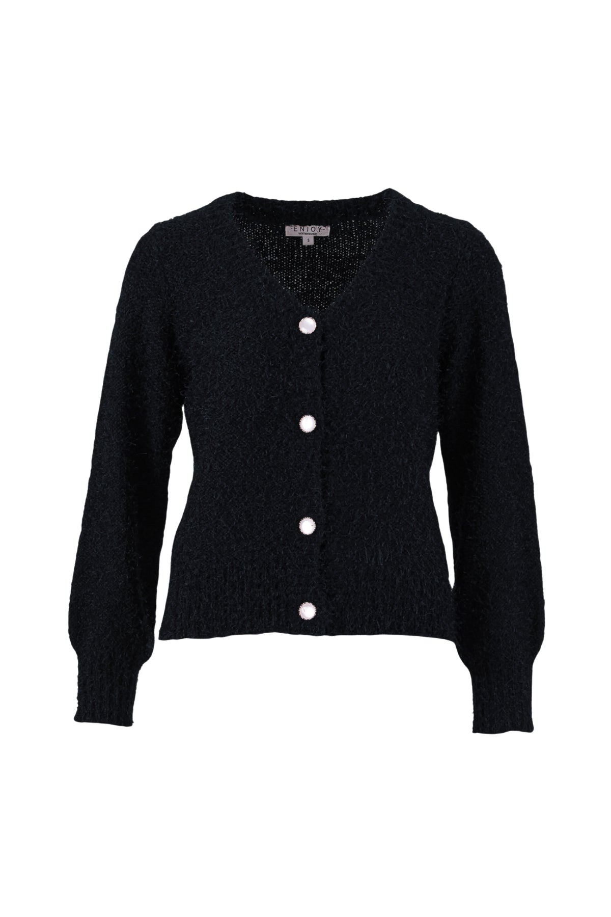 Zachte navy V-hals fluffy vest van Enjoy, geruit patroon, comfortabele pasvorm, geschikt voor casual en koude dagen.