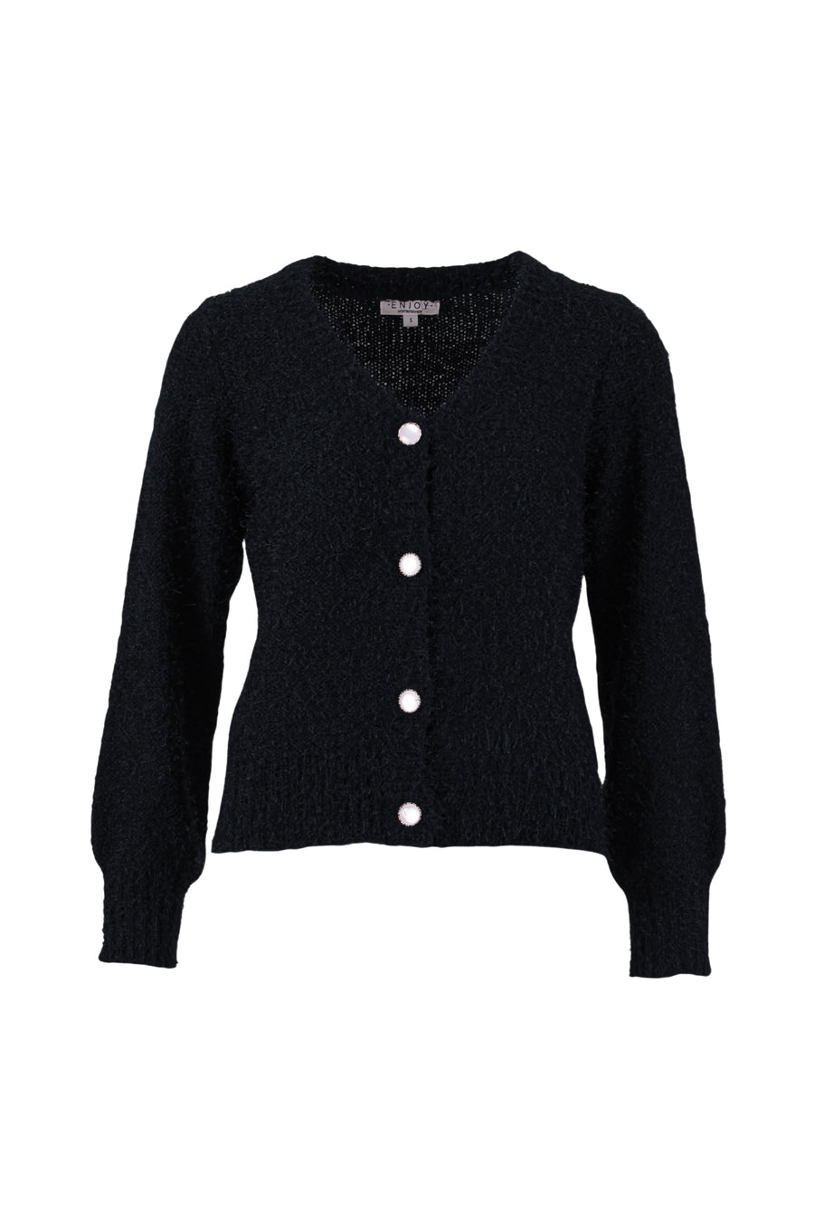 Zachte navy V-hals fluffy vest van Enjoy, geruit patroon, comfortabele pasvorm, geschikt voor casual en koude dagen.