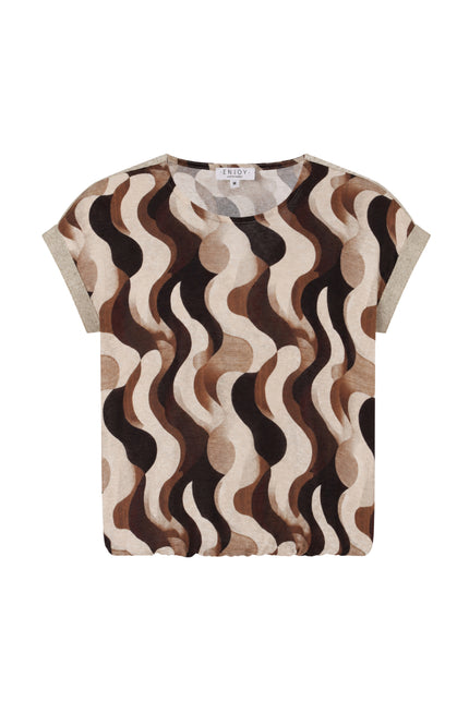 Blouse Golfjes Print Lurex Tape Bruin 156890