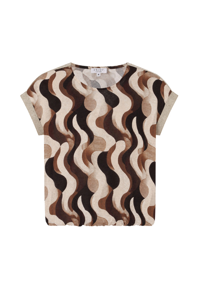 Blouse Golfjes Print Lurex Tape Bruin 156890