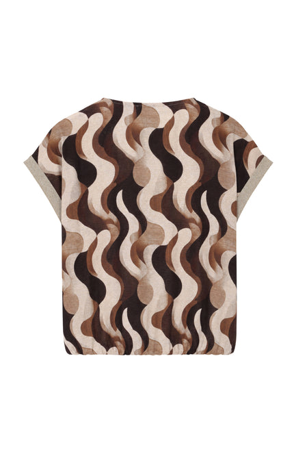 Blouse Golfjes Print Lurex Tape Bruin 156890