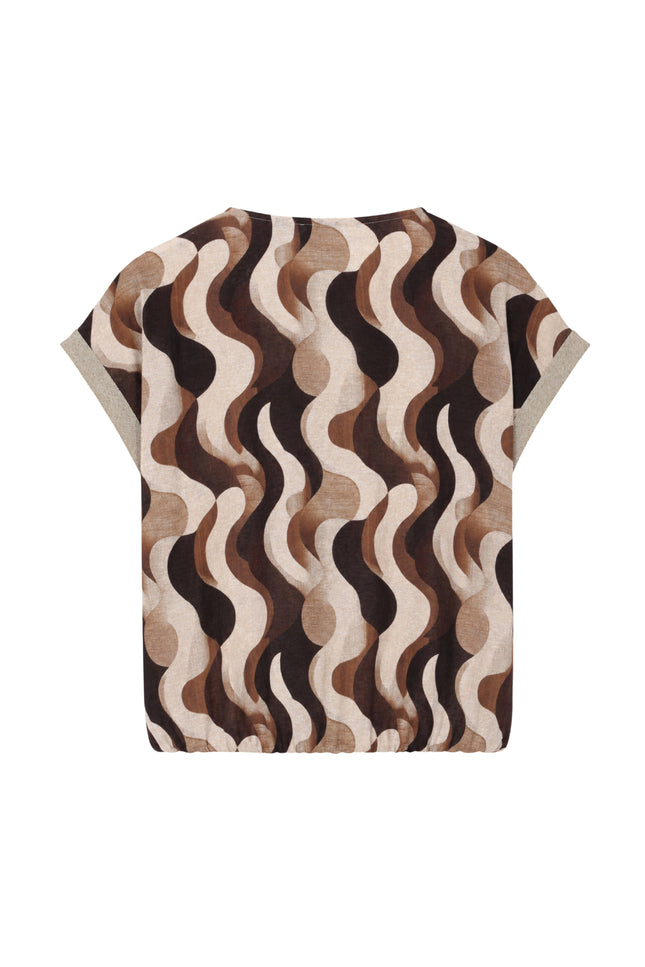 Blouse Golfjes Print Lurex Tape Bruin 156890