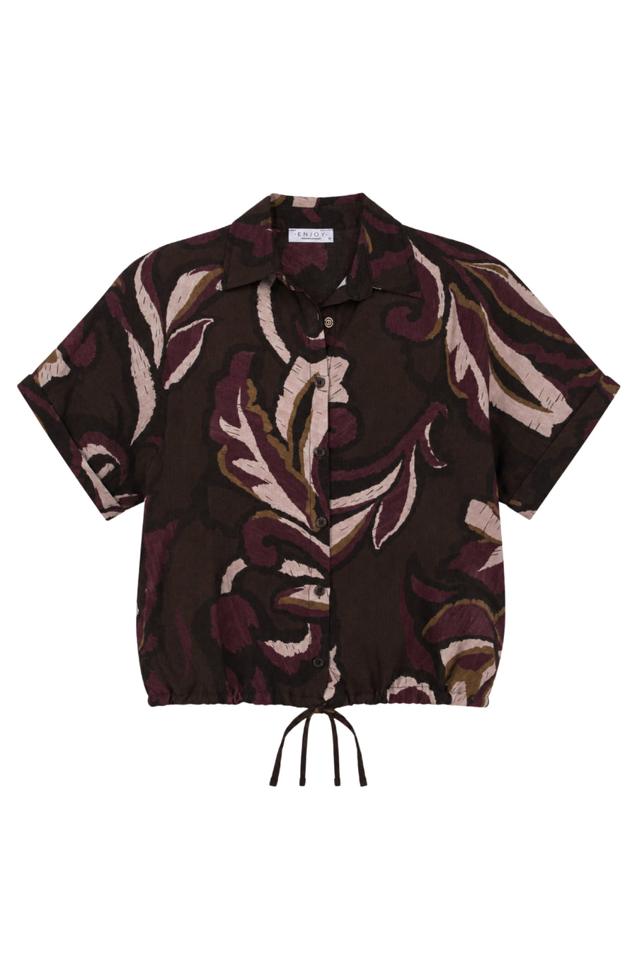 Blouse met bladprint en strikdetail van Enjoy, port, model MONIQUE, elegante damesblouse voor casual of formele gelegenheden