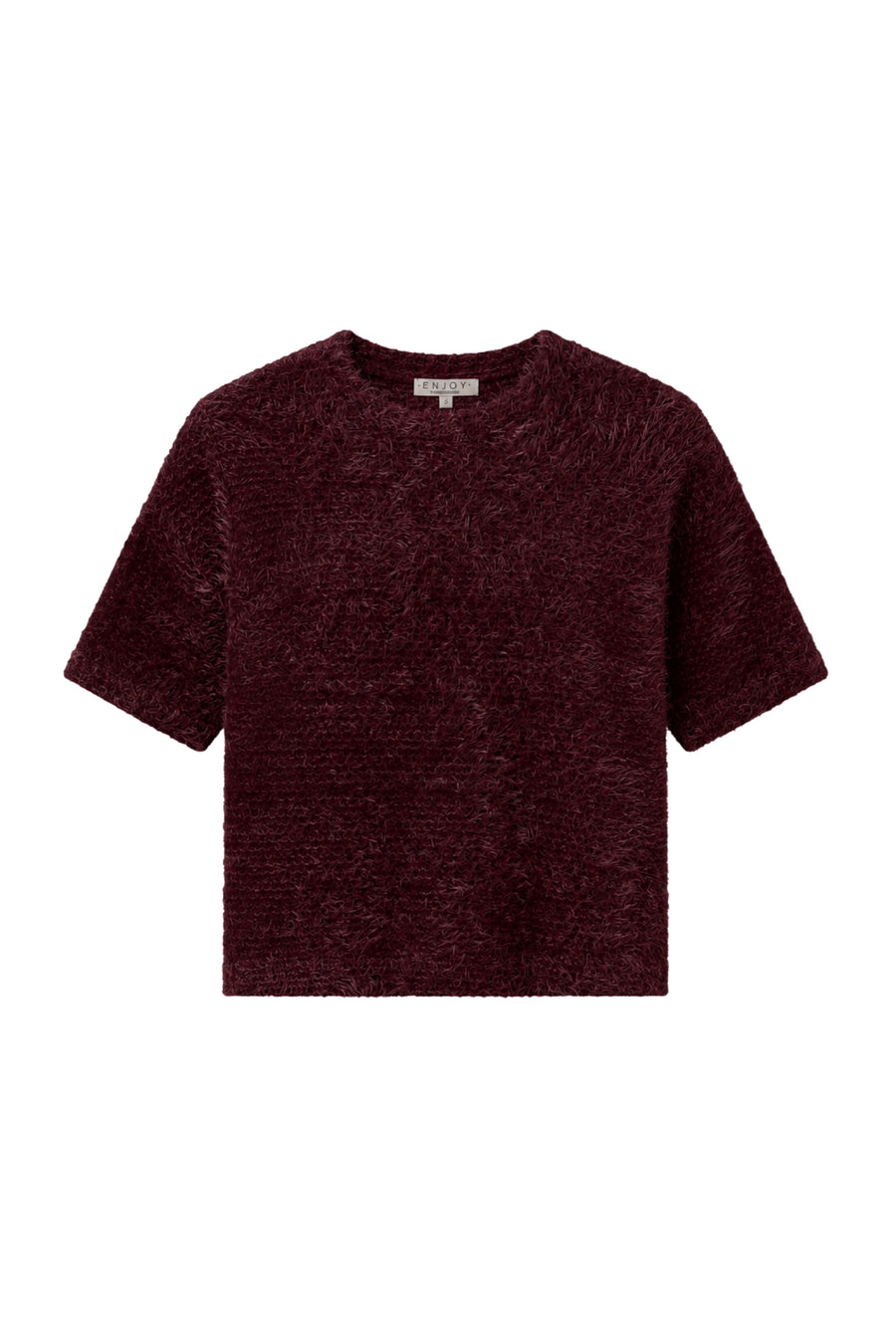Lichtroze fluffy top van Enjoy, Port 475675, met zachte textuur en losvallende pasvorm, gedragen door een model.