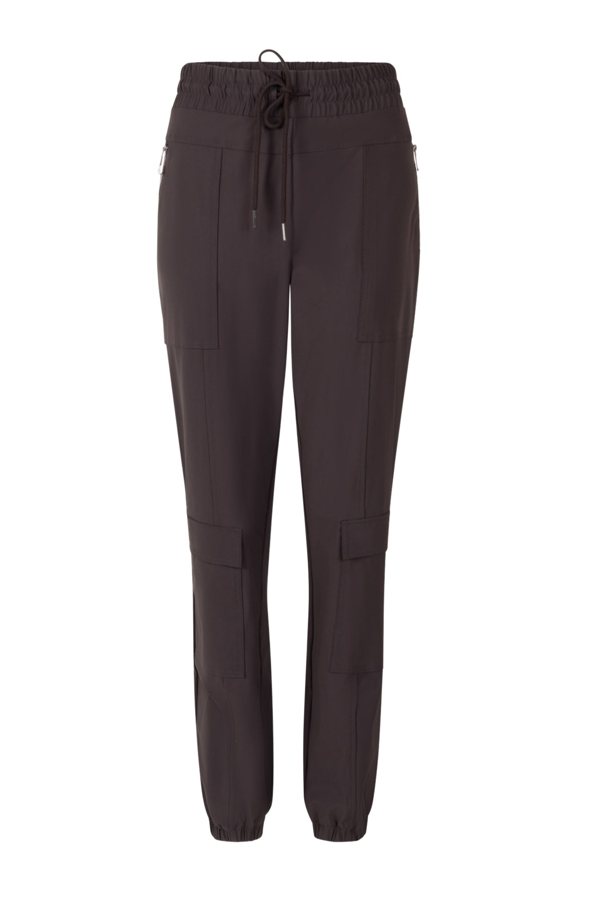 Zoso Travel Broek Nicky Espresso 265, damesmodel, comfortabele pasvorm, met ritszakken en elastische taille.
