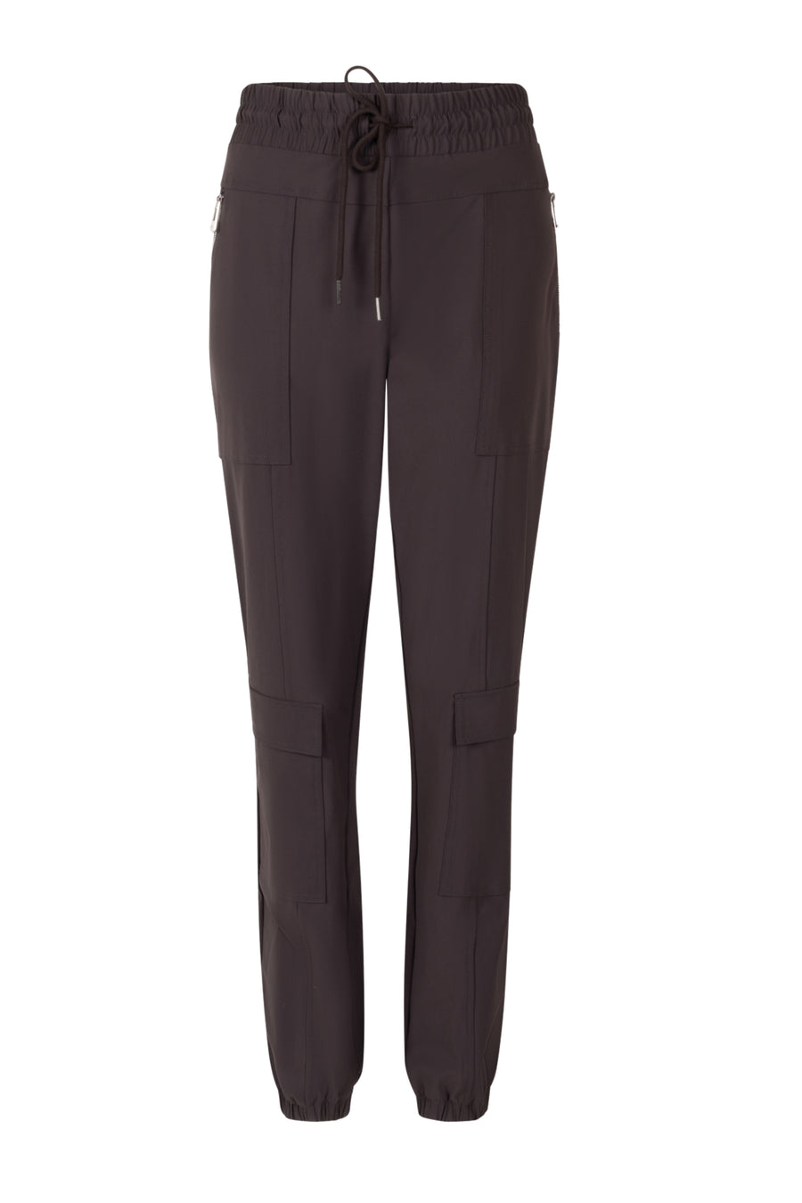 Zoso Travel Broek Nicky Espresso 265, damesmodel, comfortabele pasvorm, met ritszakken en elastische taille.