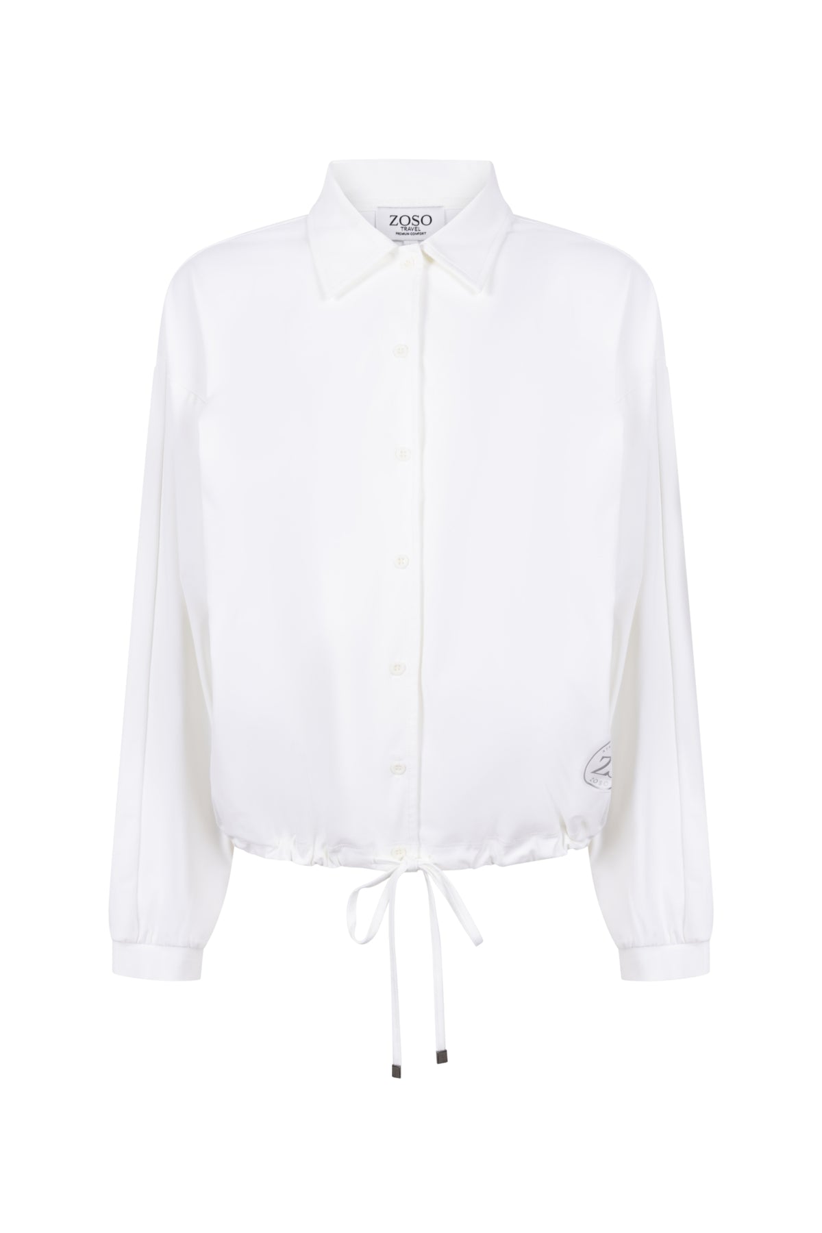 Zoso Travel blouse Ronnie in offwhite en groen, lichtgewicht en comfortabel voor reizen, met een relaxte pasvorm.