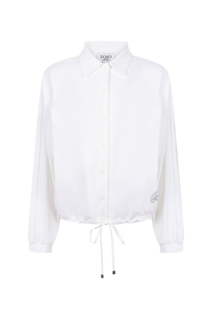 Zoso Travel blouse Ronnie in offwhite en groen, lichtgewicht en comfortabel voor reizen, met een relaxte pasvorm.