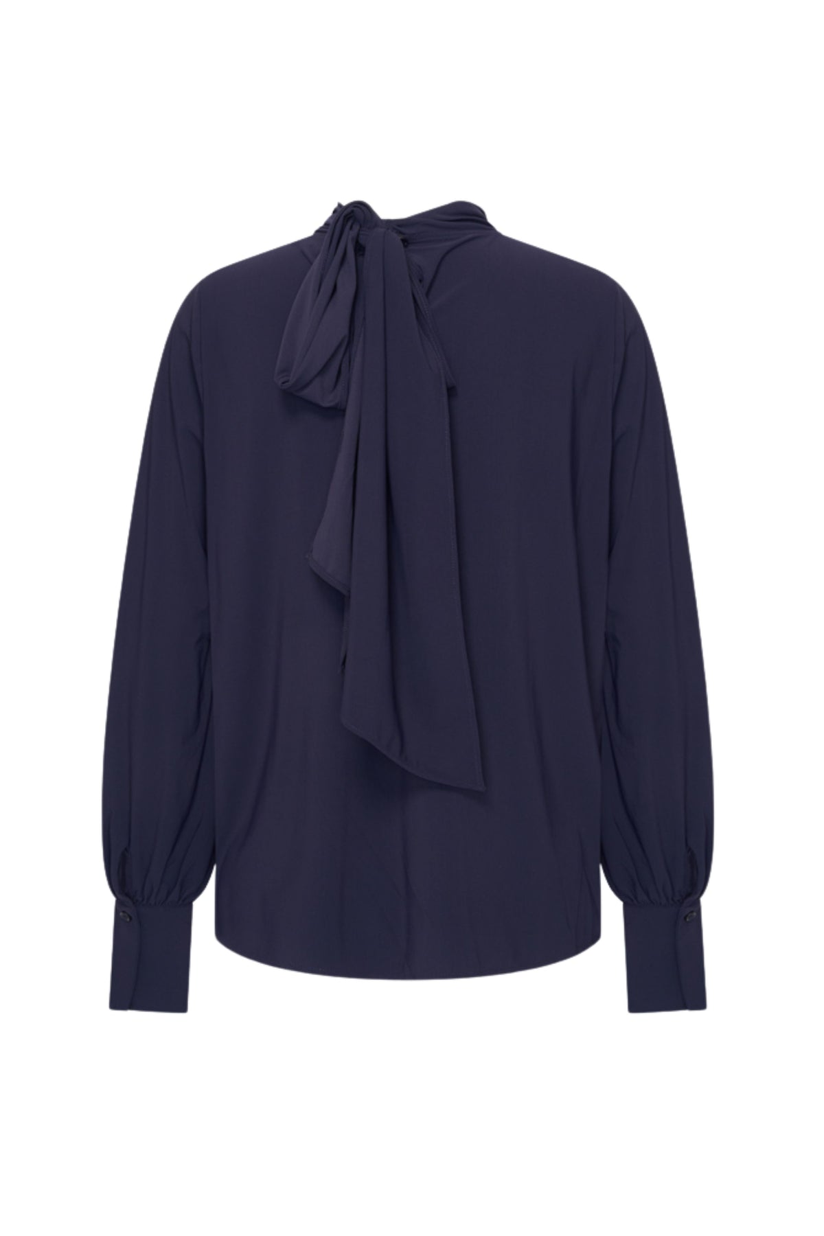 Navy blauwe reisblouse met strikdetail van Mi Piace, elegante blouse voor reizen en casual dragen
