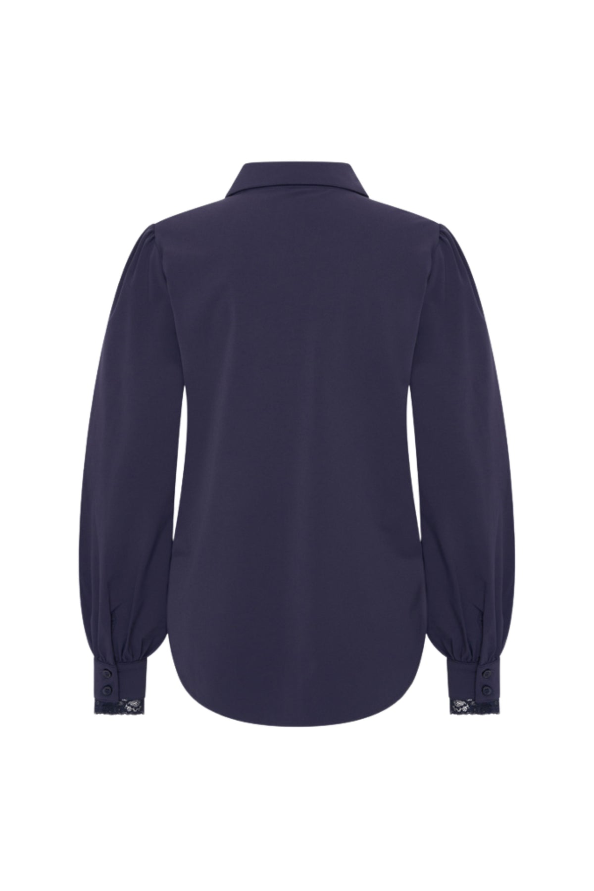 Zwarte reisblouse met kanten details van Mi Piace, elegant model met lange mouwen en comfortabele pasvorm.
