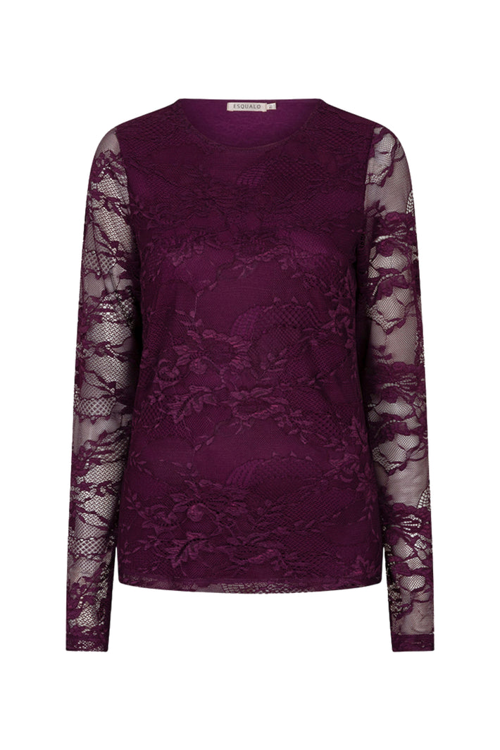 Linnen top met kant van EsQualo, model Monique, wit met delicate kantdetails en comfortabel fit, perfect voor zomerse dagen