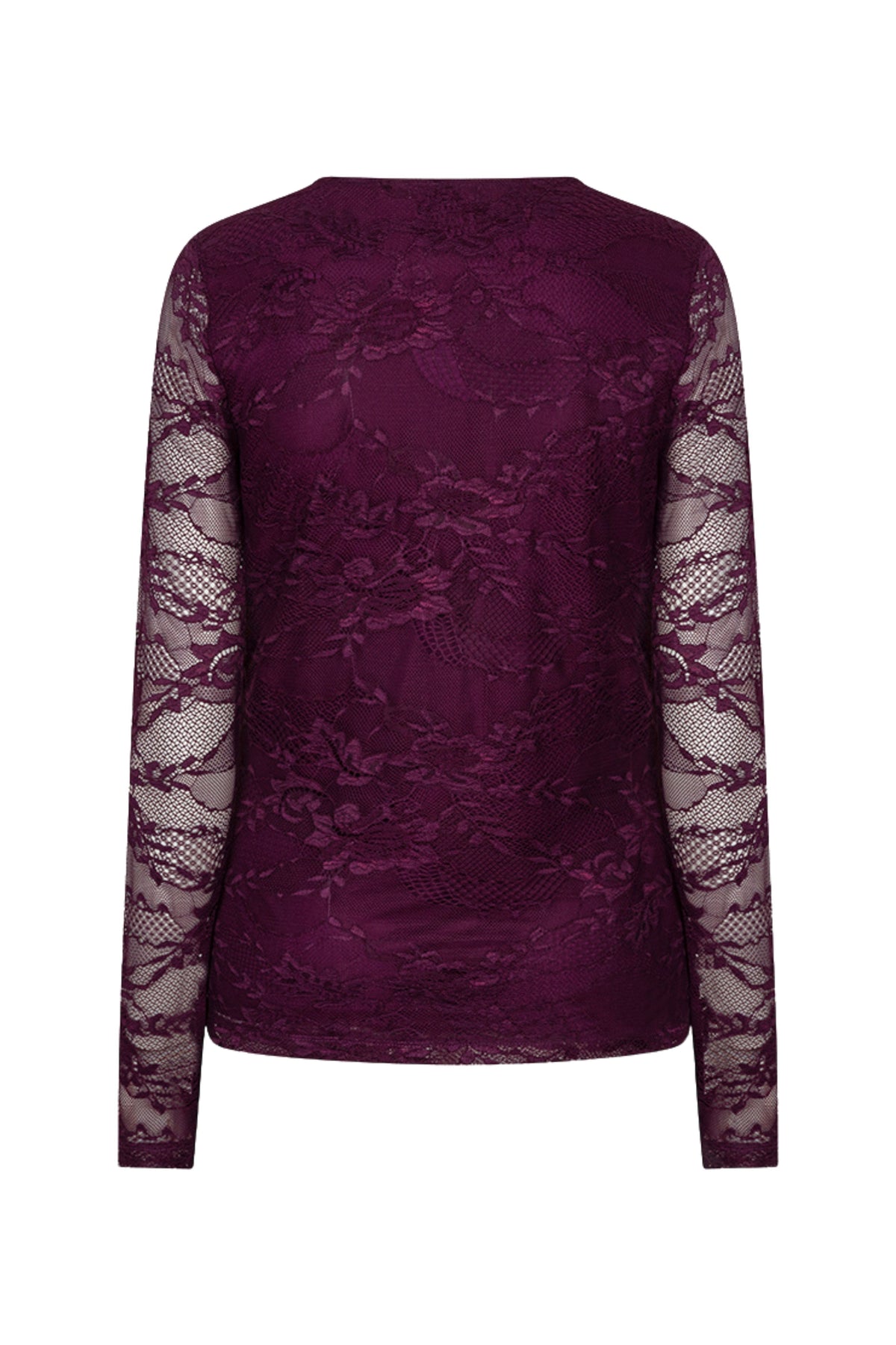 Lichtblauwe kanten top van EsQualo, W26.30724, met fijne details en een elegante uitstraling, gedragen door een model.
