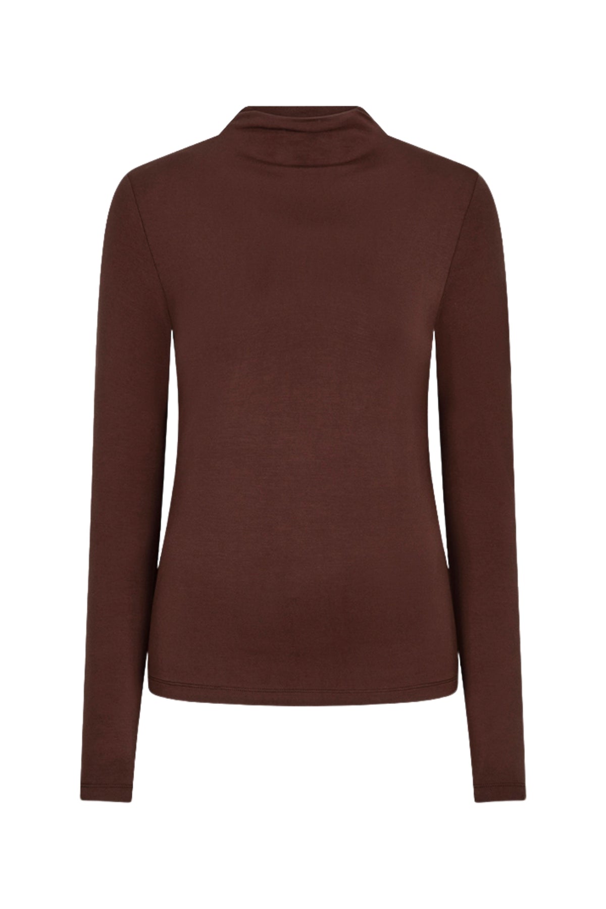 EsQualo Top Turtle Basic Coffee, zwart met ronde hals en korte mouwen, casual damestop op een witte achtergrond.