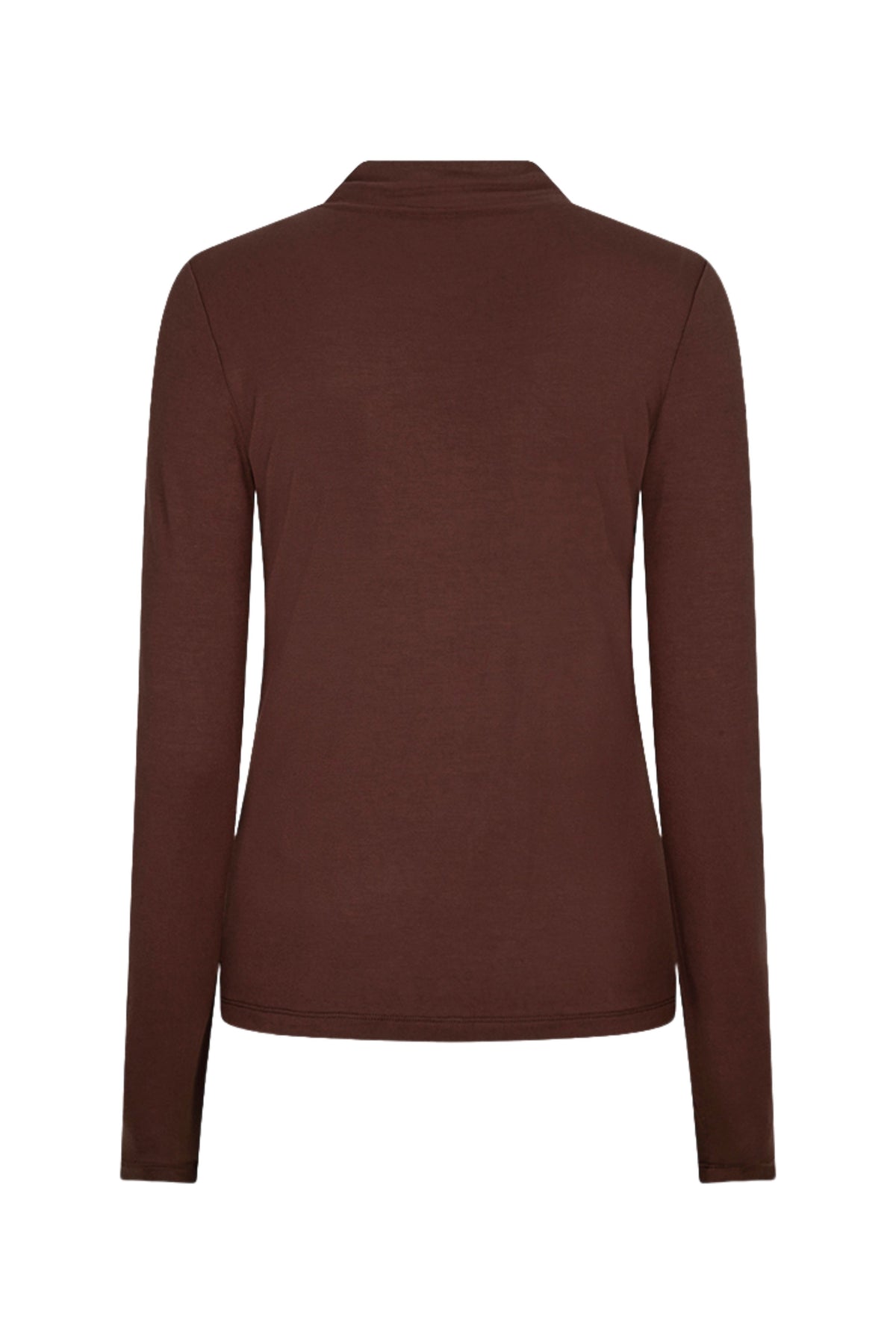 EsQualo Top Turtle Basic Coffee, casual damestop in lichtbruine kleur, zachte stof en eenvoudige stijl.
