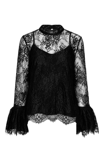 Blouse Trumpet Sleeve Lace Black W26.28708