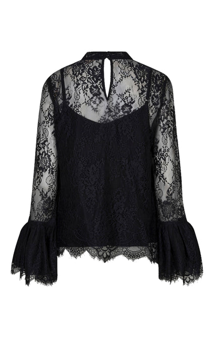 Blouse Trumpet Sleeve Lace Black W26.28708