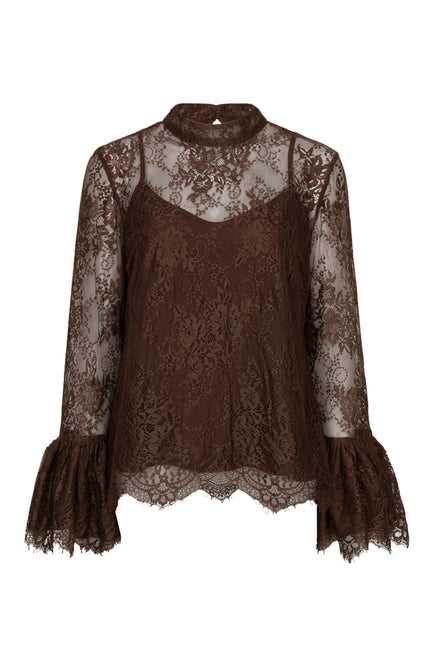 Blouse Trumpet Sleeve Lace Coffee W26.28708