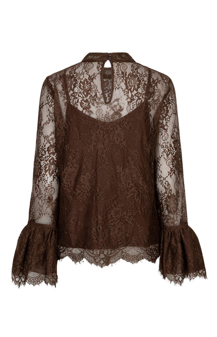 Blouse Trumpet Sleeve Lace Coffee W26.28708