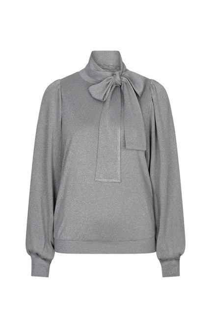 Blouse Bow Wide Sleeve Lurex Stretch Silver W26.28704
