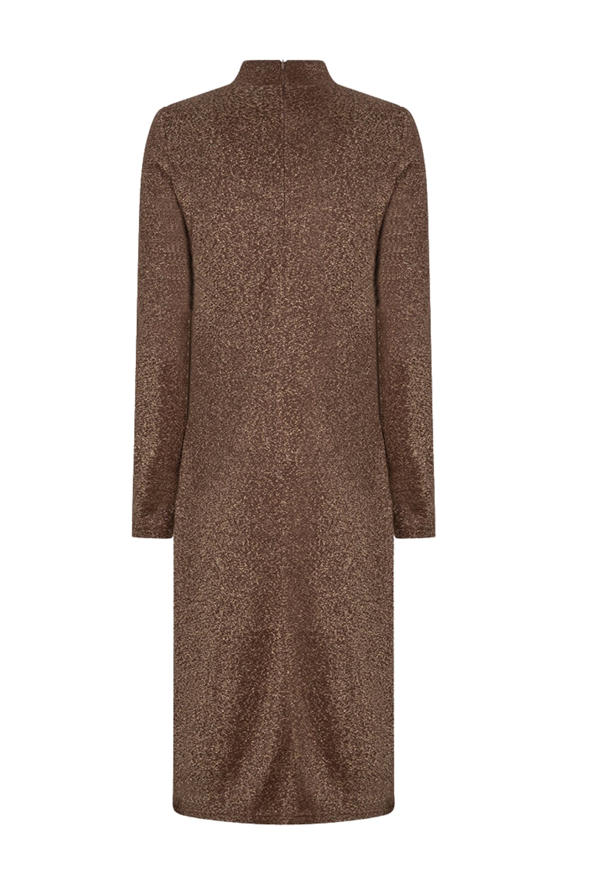 Luxe stretch jurk Gathering Lurex in koffiebruin van EsQualo, met glanzende lurex details en elegante pasvorm.