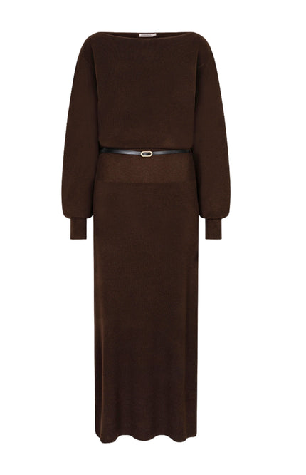 Jurk Long Boatneck Knit Dark Coffee W26.18708