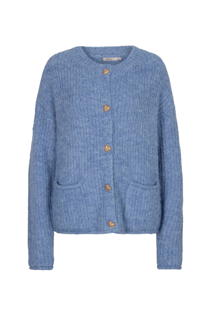 Donkerblauwe feestelijke vest met knopen van EsQualo, getoond op de website, in close-up op een model.