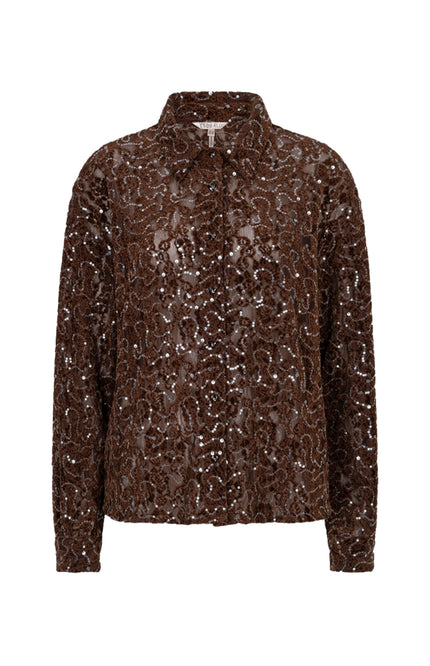 Blouse Short Velvet Lace Sequins Coffee W26.14706