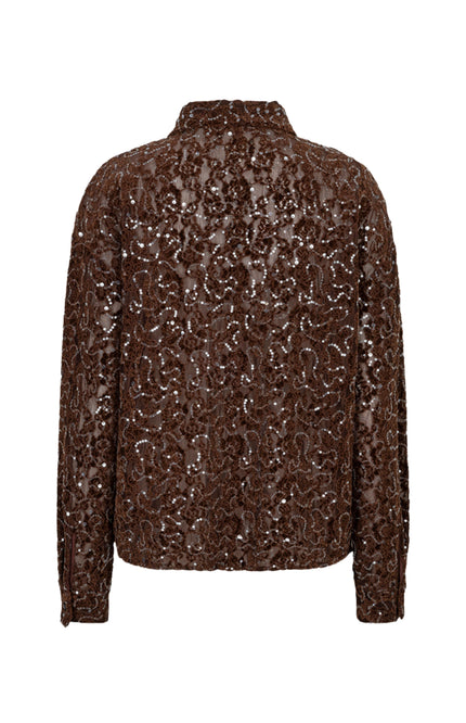 Blouse Short Velvet Lace Sequins Coffee W26.14706