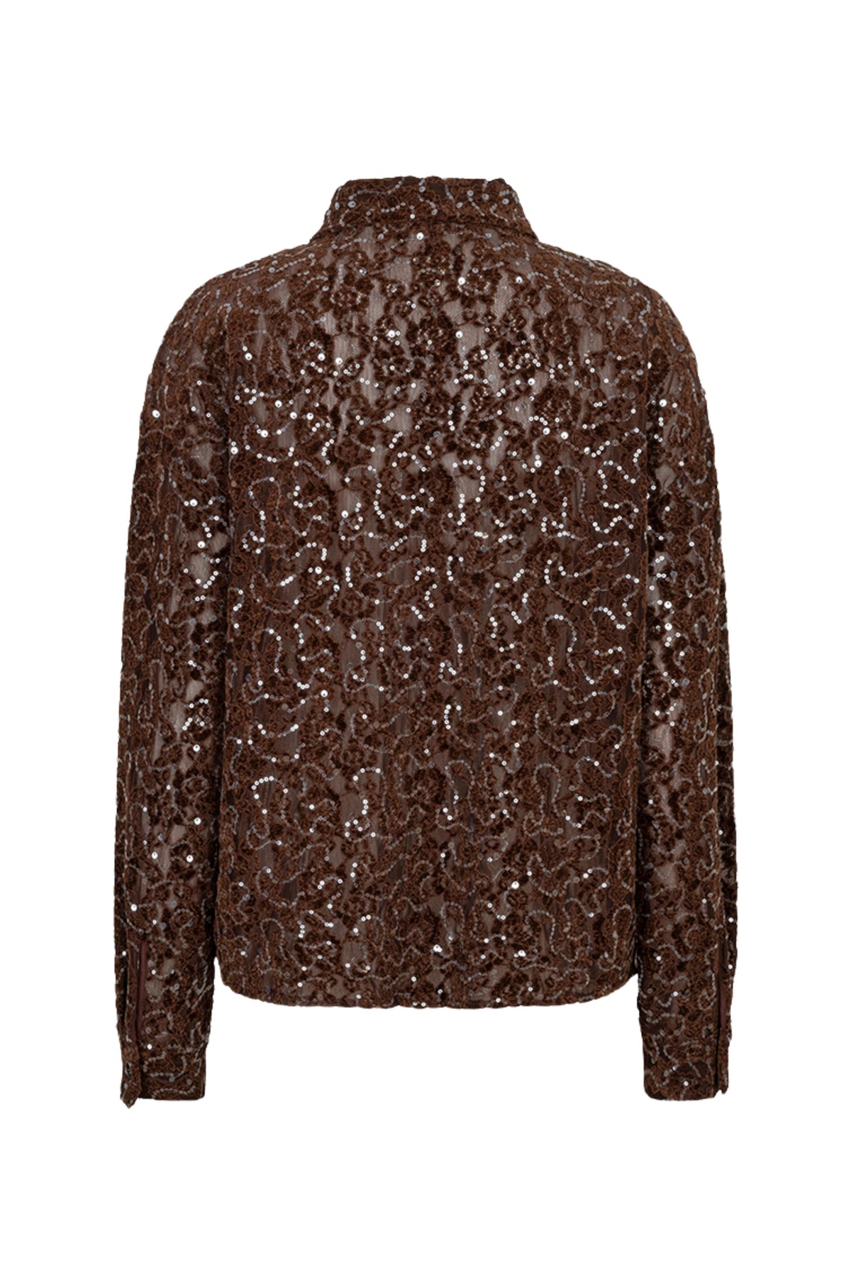 Zwarte blouse van velvet en kant met sequins, korte mouwen, van het merk EsQualo, model Monique.