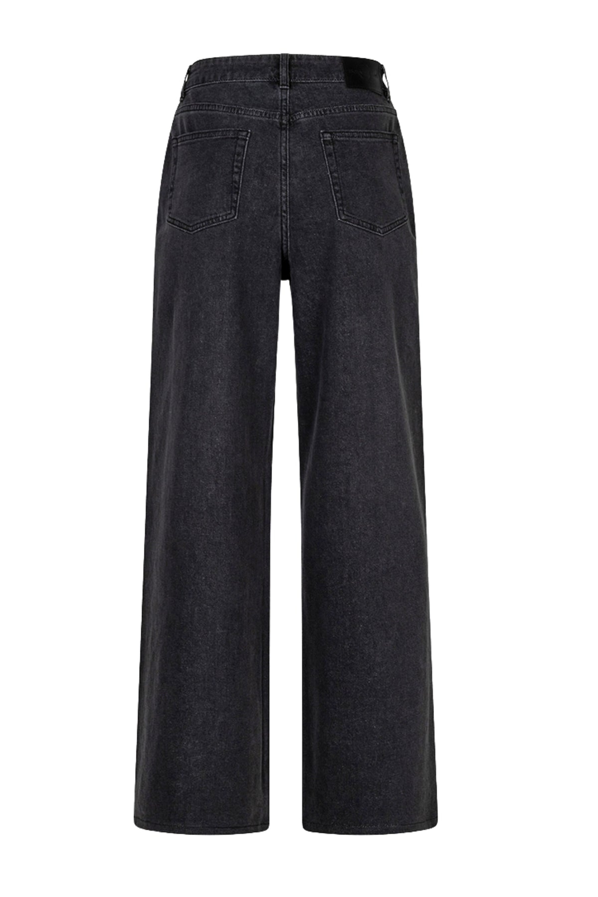 Zwarte wide jeans van denim met rhinestones van EsQualo, W26, getoond op model met recht vallende pasvorm