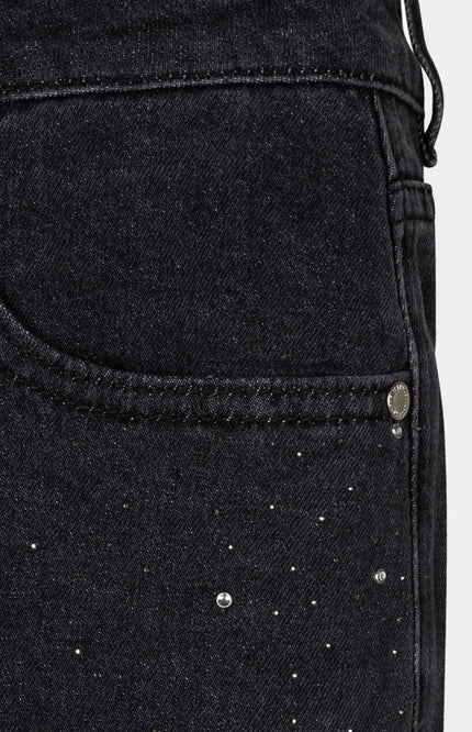 Jeans Wide Rhinestones Denim Black W26.12708