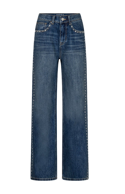 Jeans Wide Rhinestones Denim Dark Jeans Blue W26.12706