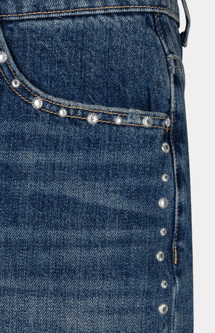 Jeans Wide Rhinestones Denim Dark Jeans Blue W26.12706