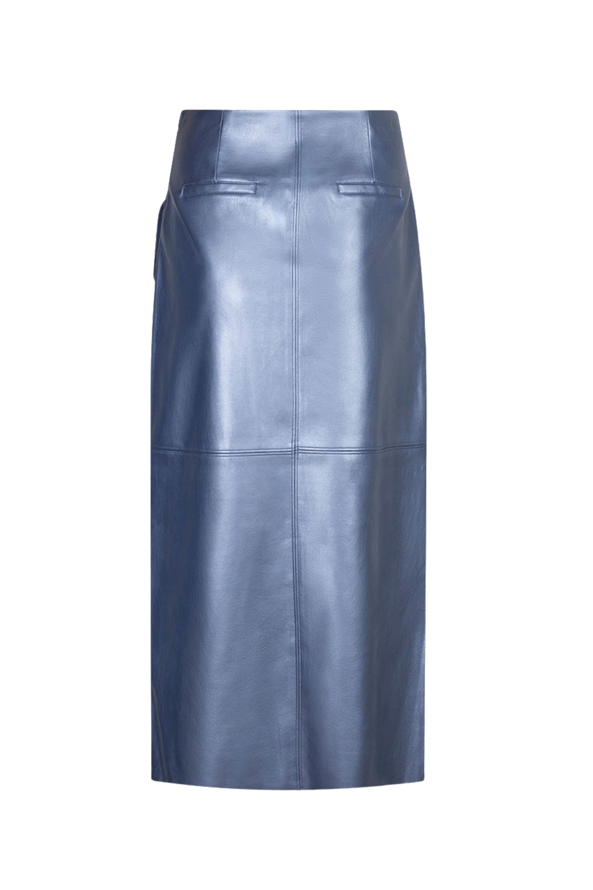 Lange overlapping rok van donkerblauwe PU-leer, ontworpen door EsQualo, met een elegante en modieuze uitstraling.