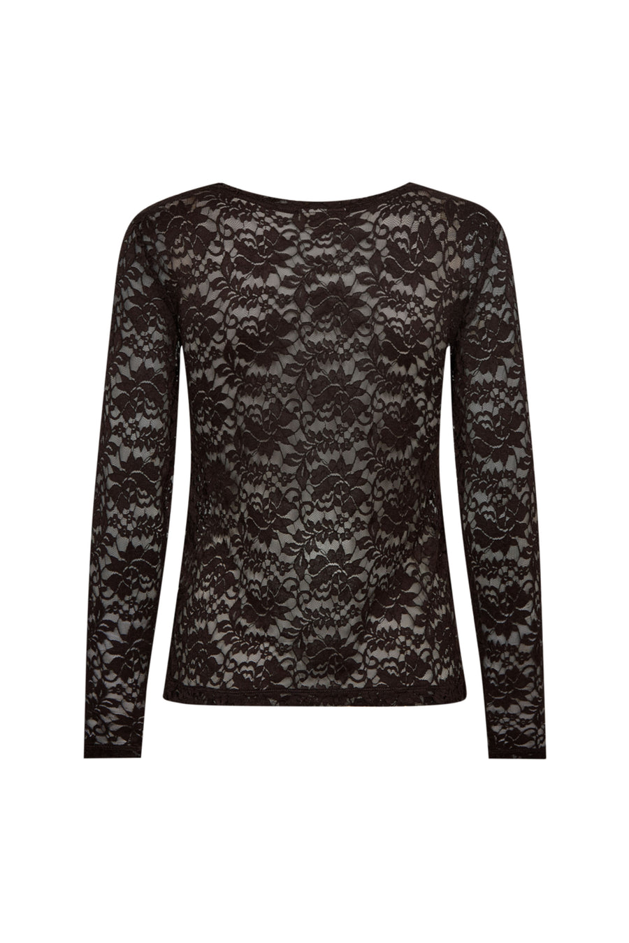 Freequent top Fqsaldo Mole 211541, zwart met kleurrijke print, gedragen door model, close-up van de stof en details.